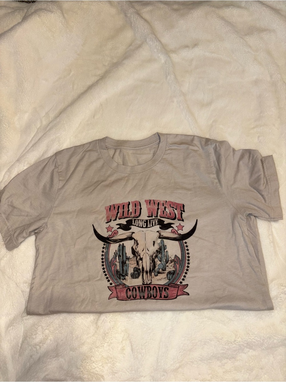Wild West Cowboys Graphic Tee - Beige with Pink Accents